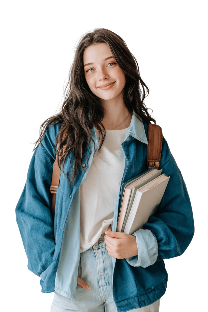 A smilintg girl holding books
